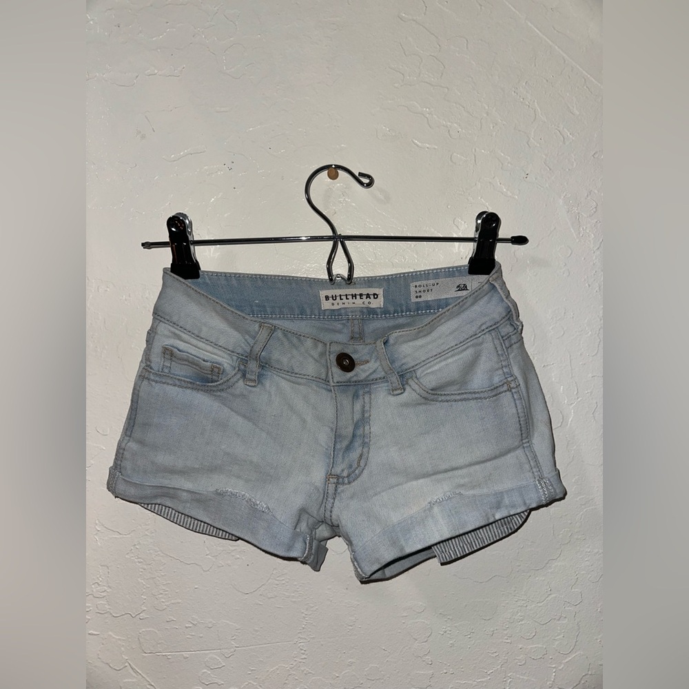 Bullhead Light Blue Roll-Up Denim Shorts